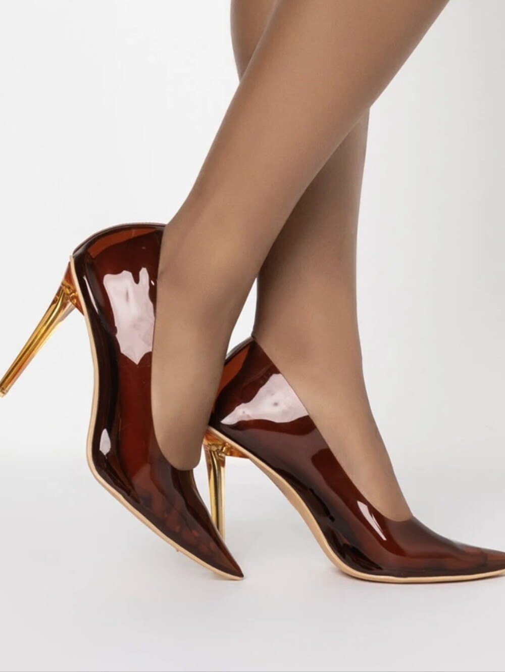 AZALEA WANG "You Need Me" Chocolate Brown Pointed PVC Stiletto Pump Sz 11